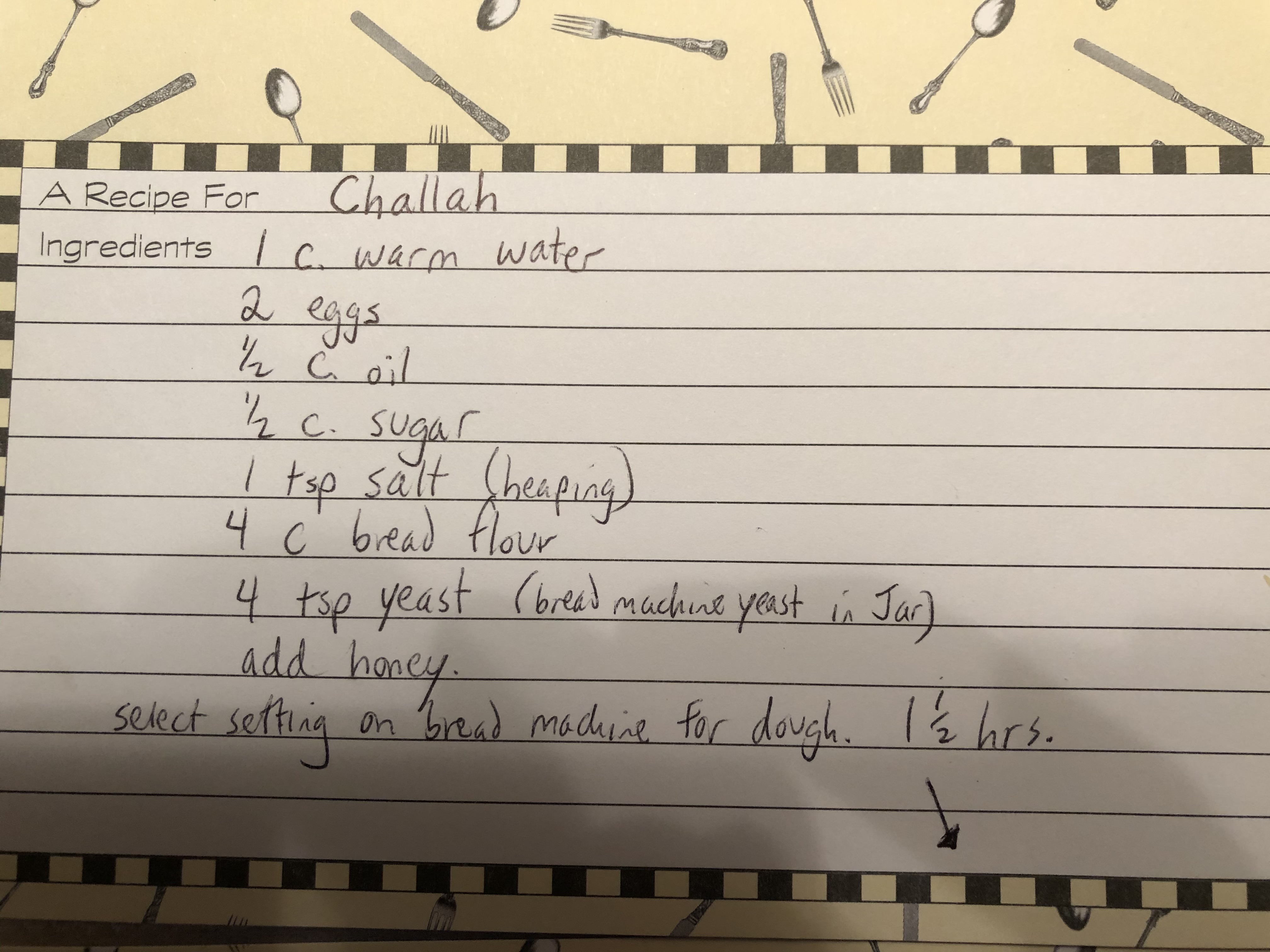 Hand Written Challah Recipe